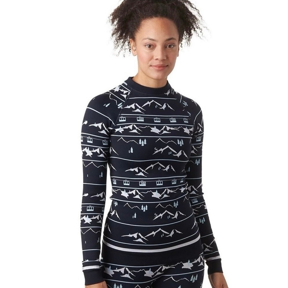 NWT Sweaty Betty Women's Ski‎ Lift Base Layer Jacquard Top Navy Blue Medium